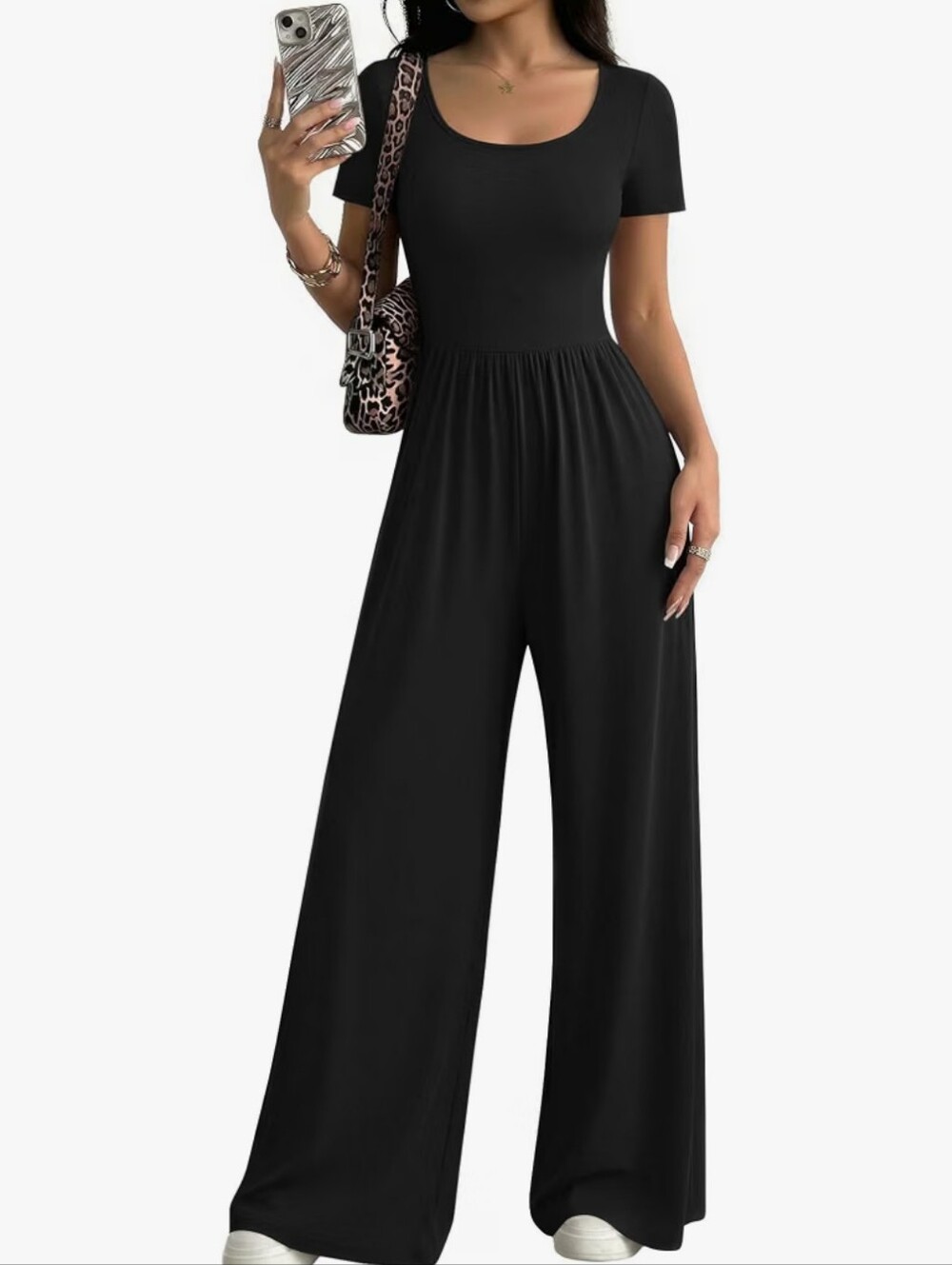 Short Sleeve Wide Leg Romper Casual Square Neck